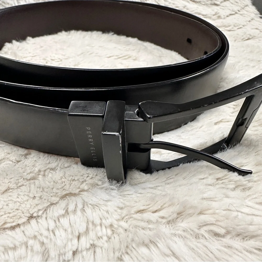 Perry Ellis Men's Black Bonded Leather Elegant Belt, 1.25